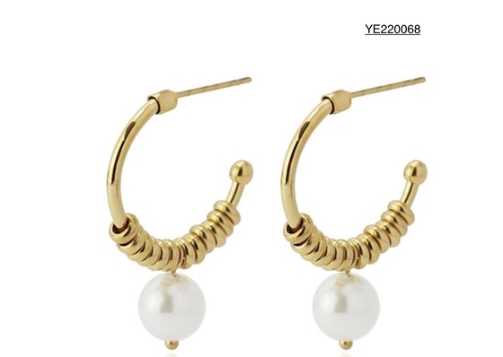 Orecchini a cerchio di perle da indossare tutti i giorni Orecchini pendenti in acciaio inossidabile da 25 mm