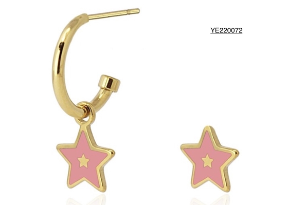 Simpatici orecchini a cerchio con stella rosa a forma di bambino Orecchini in acciaio inossidabile in oro 18 carati