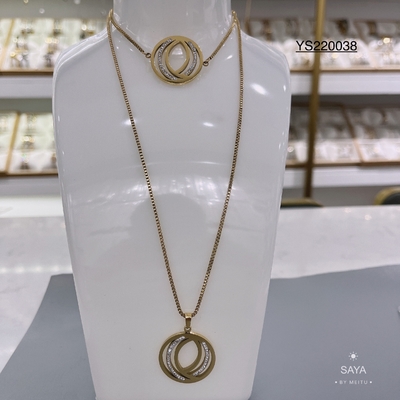 Set di gioielli in acciaio inossidabile con strass in oro 18 carati e set di braccialetti con sovrapposizione di cerchi