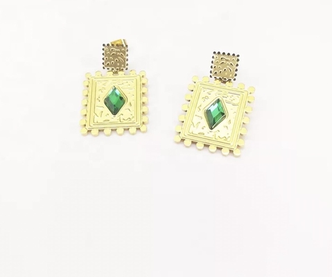 Gem Pendant Earrings Long Pendant verde d'avanguardia fissa gli orecchini di acciaio inossidabile dell'oro 18K