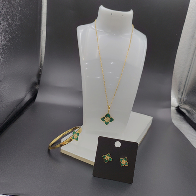 Nuovo orecchino in acciaio inossidabile in colore oro, collana, bracciale con pietra verde per donna