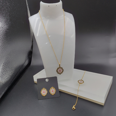 Nuovo orecchino in acciaio inossidabile in colore oro, collana, braccialetto con guscio verde per donna