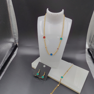 Nuovo orecchino in acciaio inossidabile in colore oro, collana, braccialetto con guscio verde per donna