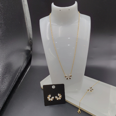 Nuovo orecchino in acciaio inossidabile in colore oro, collana, braccialetto con pietra piovana per la signora popolare