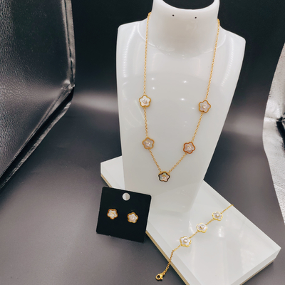 Nuovo arrivo di tendenza High Polish Nuovo colore oro orecchino in acciaio inossidabile, collana, braccialetto set con guscio per donna