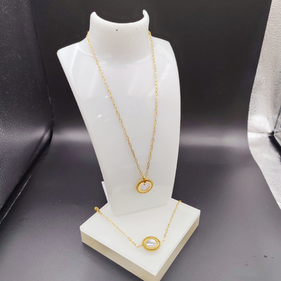 Nuovo arrivo di tendenza High Polish Nuovo colore oro orecchino in acciaio inossidabile, collana, braccialetto set con guscio per donna