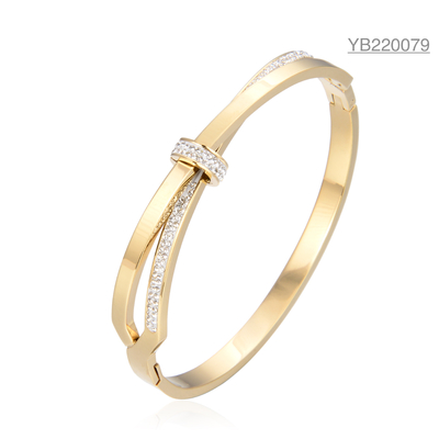 Bracciale rigido con fiocco di diamanti a strati di lusso con gioielli di design in acciaio inossidabile dorato