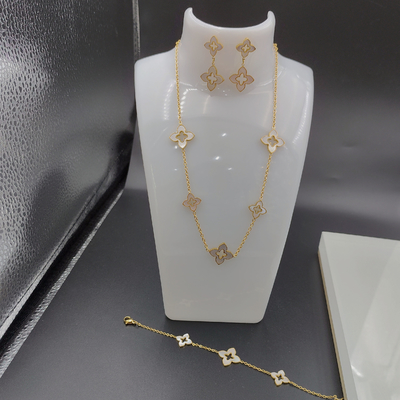 Nuovo orecchino in acciaio inossidabile in colore oro, collana, braccialetto con guscio per donna