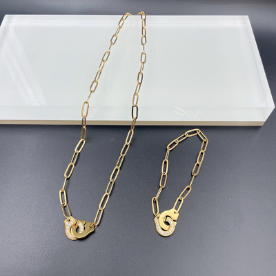 Nuovo orecchino in acciaio inossidabile in colore oro, collana, braccialetto con Cnc Cz per donna