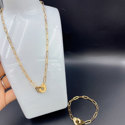 Nuovo orecchino in acciaio inossidabile in colore oro, collana, braccialetto con Cnc Cz per donna