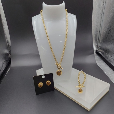 Nuovo orecchino in acciaio inossidabile, collana, braccialetto con pietra per donna.