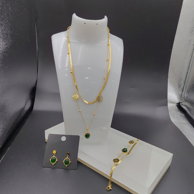 Nuovo orecchino in acciaio inossidabile in colore oro, collana, bracciale con pietra verde per donna