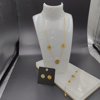Nuovo orecchino in acciaio inossidabile in colore oro, collana, bracciale con pietra verde per donna