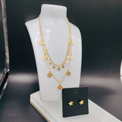 Nuovo arrivo di tendenza High Polish Nuovo oro colore in acciaio inossidabile orecchino, collana, braccialetto set per donna