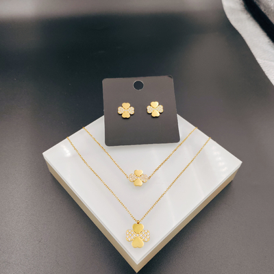 Nuovo arrivo di tendenza High Polish Nuovo colore oro orecchini in acciaio inossidabile, collana, bracciale set con circo per donna