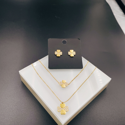 Nuovo arrivo di tendenza High Polish Nuovo colore oro orecchini in acciaio inossidabile, collana, bracciale set con circo per donna