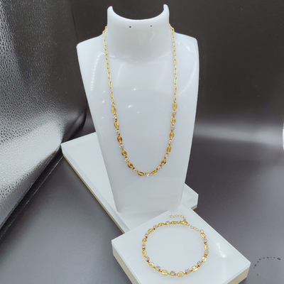 Nuovo arrivo di tendenza High Polish Nuovo colore oro orecchini in acciaio inossidabile, collana, bracciale set con circo per donna
