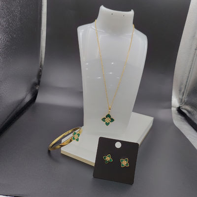 Nuovo orecchino in acciaio inossidabile in colore oro, collana, bracciale con pietra verde per donna
