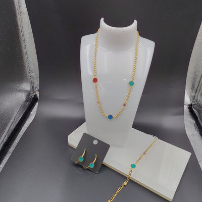 Nuovo orecchino in acciaio inossidabile in colore oro, collana, braccialetto con guscio verde per donna